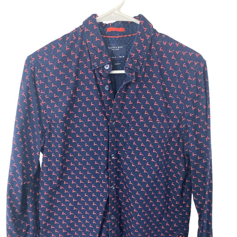 Ricky Singh Cactus Man Reindeer Print Slim Fit Button Down Long Sleeve Shirt